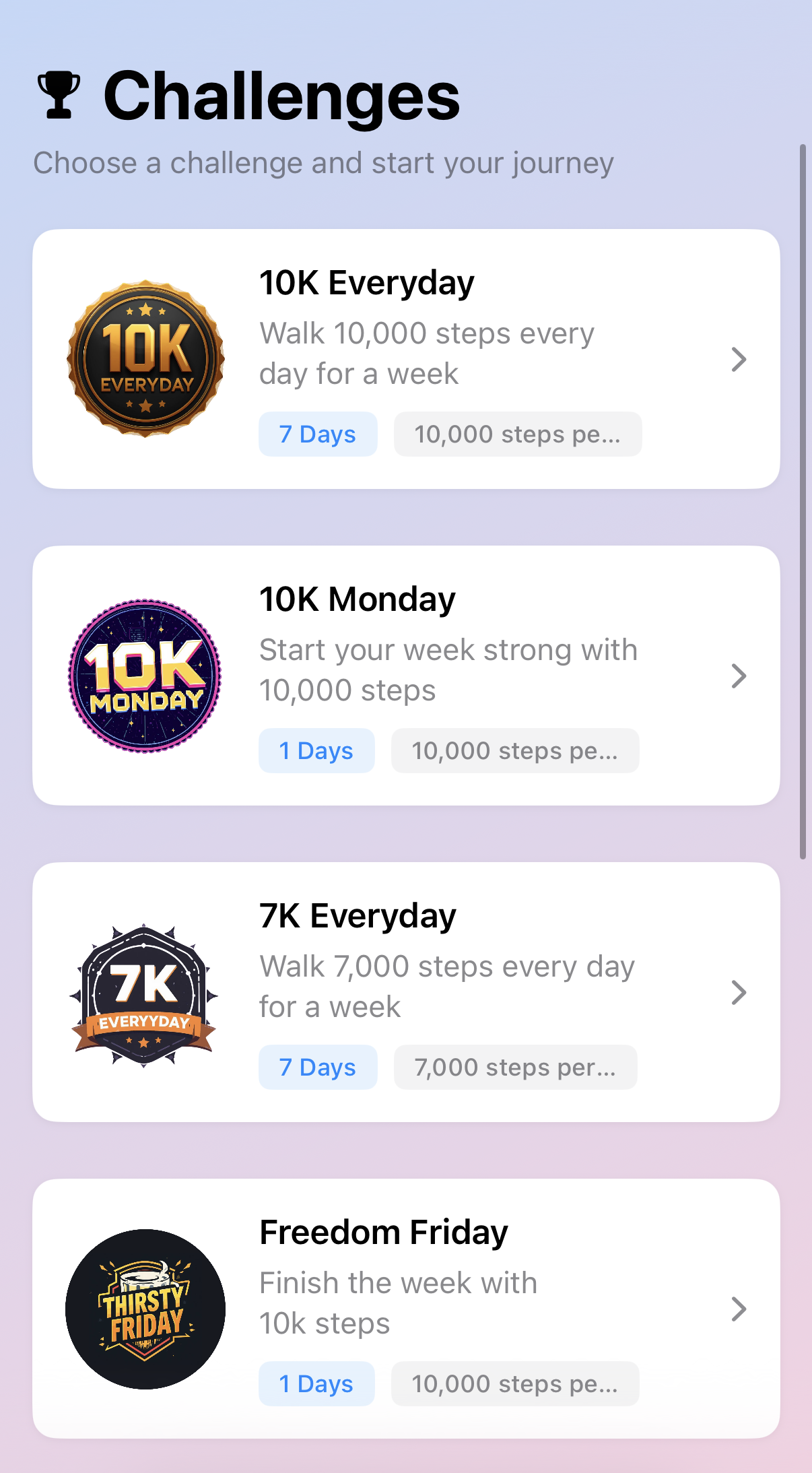 Choose from different fun challenges